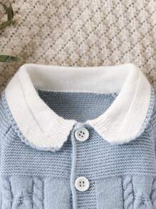 SHEIN 婴幼儿秋冬新款翻领针织连体衣，可爱纯色休闲加厚针织前开长袖连体衣，柔软舒适毛衣 - 彩色 - 查看 5