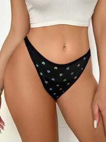 Quần lót lọt khe thiết kế hình trái tim dễ thương, lấp lánh, gợi cảm dành cho nữ - màu đen - Xem 4