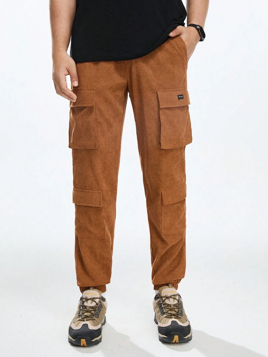 Mainfolk Men's Casual Loose Fit Drawstring Waist Pants Corduroy Pants - Camel - View 1
