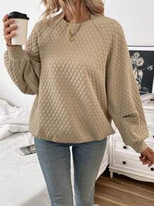 SHEIN Unity 2024 New Vintage Asymmetrical Neckline Textured Sweatshirt Fall Cloth For Women - Apricot - View 4