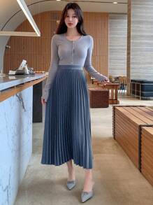 DAZY Falda plisada de línea A de color liso para mujer, ropa de otoño