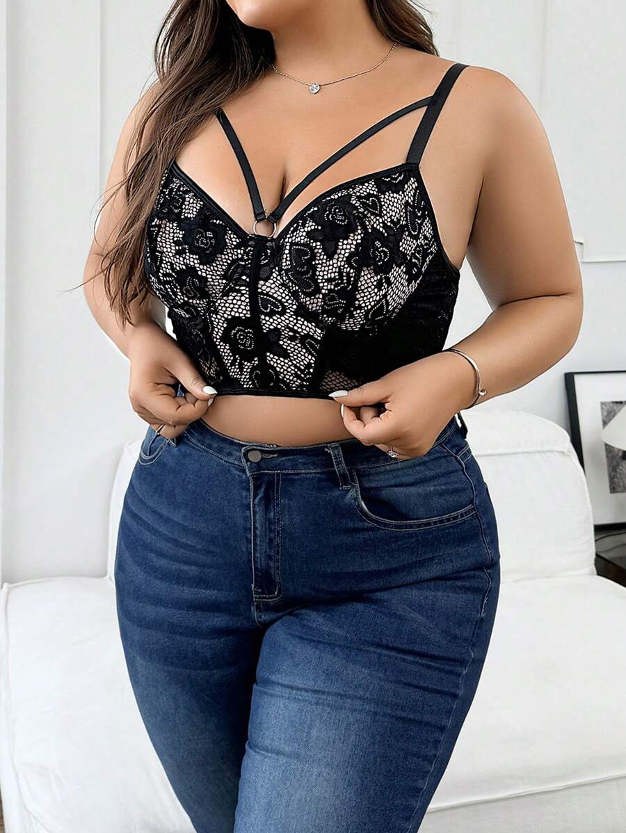 1 件性感蕾丝拼布黑色内衣 - 黑色 - 查看 1