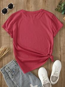 INAWLY 女士休闲花卉和自行车印花短袖 T 恤，夏季图案 T 恤女式上衣 - 西瓜粉 - 查看 2