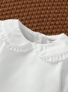 SHEIN 2pcs Baby Girl Peter Pan Collar Long Sleeve Blouse And Round Neck Sleeveless Tank Top Set - Khaki - View 5