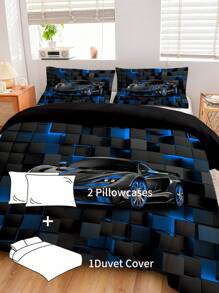 3pcs Stylish Race Car Bedding Set, Soft Bedding, 1 Duvet Cover + 2 Pillow Shams, Made Of Skin-Friendly 100% Polyester Fiber & Polyester Fabric, No Filling, Suitable For Bedroom, Dorms, Travel