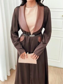 Al Najma 优雅的彩色块长袍连衣裙，带披肩领，秋季，休闲超长适中的长袖长袍长袍，适合休闲日常/晚会