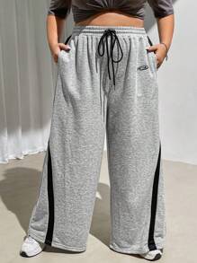 SHEIN CURVE+ 大码女式运动拼布灰色运动裤