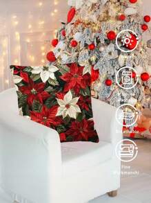 1 件现代圣诞一品红枕套，17.7 英寸 X 17.7 英寸，涤纶，拉链，编织，装饰性抱枕套，适合各种房间类型，数码印花 - 无内衬 - 彩色 - 查看 5