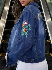 Veste en jean à manches longues brodées pour femmes