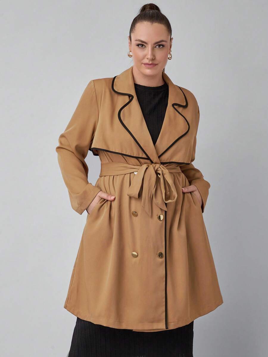 SHEIN Clasi 大码女式秋季双排扣休闲翻领夹克