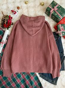 SHEIN Privé Áo khoác len cardigan dáng rộng thoải mái, màu hồng và đỏ tía, tay dài có mũ trùm đầu, thanh lịch, đi làm, đi chơi ngày lễ - Gỗ đỏ - Xem 8