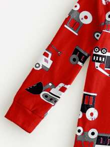 Cozy Pixies 2 件套卡通汽车印花针织柔软圆领长袖上衣和裤子男婴睡衣套装