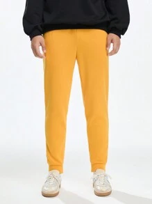 Manfinity VCAY Men's Casual Loose Knit Drawstring Waist Ankle Banded Pants - Yellow - View 5