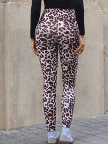 SHEIN Adjustable Waist Leopard Print Maternity Leggings - Multicolor - View 2