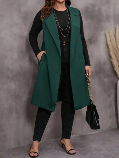 EMERY ROSE 大码女式纯色口袋宽松休闲背心西装外套