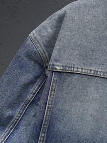 Manfinity Homme Chaqueta de mezclilla de trabajo llana con lavado vintage en azul oscuro para hombres de talla grande - Azul lavado oscuro - Ver 5