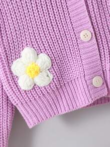 SHEIN Young Girl Autumn Floral Decorated Long Sleeve Casual Cardigan - Mauve Purple - View 6