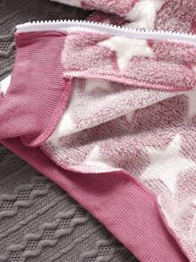Baby Girl Star Pattern Fleece Warm Long Sleeve Bomber Jacket - Pink - View 4