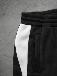 Manfinity EMRG Quần dài ống rộng in chữ có dây rút eo cho nam, quần áo mùa thu cho nam - màu đen - Xem 4