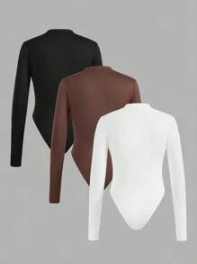SHEIN EZwear 3 件套大码休闲简约高领长袖紧身衣，适合秋冬季 - 彩色 - 查看 2