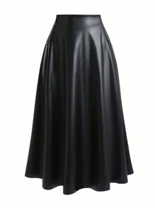 SHEIN Clasi Plus Size Solid Color Zipper Closure Casual Skirt For Women - Black - View 1