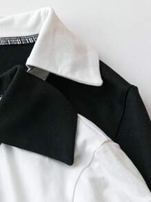 SHEIN LUNE 2 chiếc áo polo tay dài cổ bẻ phối màu tương phản thời trang nữ kiểu dáng thường ngày - Nhiều màu - Xem 5