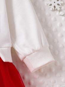 SHEIN Baby Girls' Christmas Kitty Contrast Mesh Dress