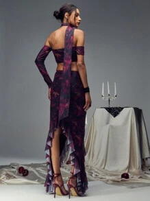 TypaGal Flower Print Flounce Hem Mermaid Skirt