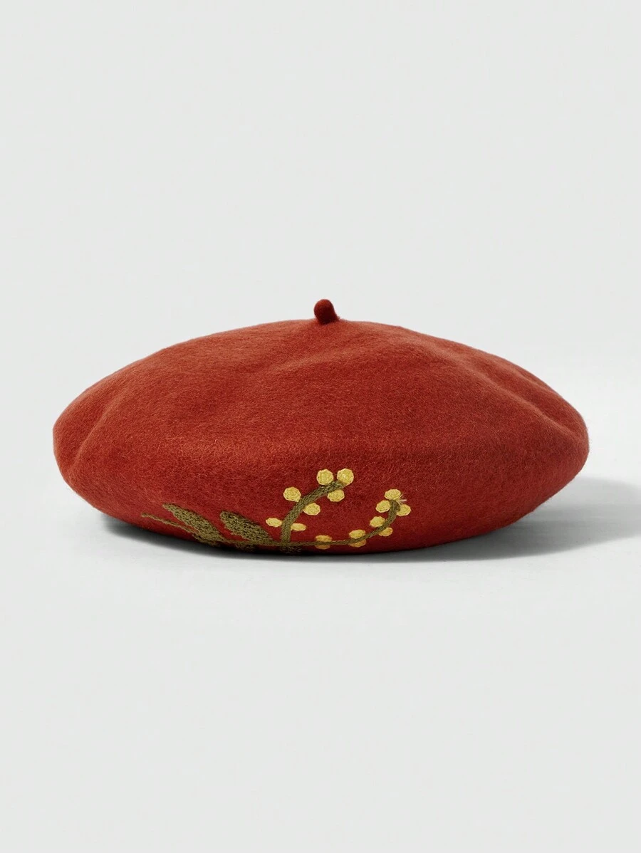 ROMWE Fairycore 1 chiếc mũ nồi thêu tay, màu nâu, dành cho phụ nữ, mùa thu - Lạc đà - Xem 1