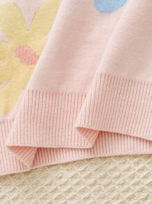 Baby Girls Cozy Knit Floral Print Pullover Sweater, Soft & Warm, Versatile For Daily Wear, Casual, Parties, Autumn/Winter - Pink - View 8