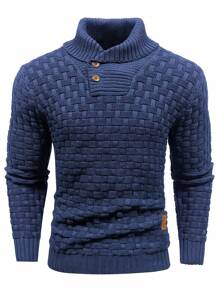 Manfinity Mode 男士休闲拼接修身毛衣，秋冬季长袖上衣 - 藍色 - 查看 3
