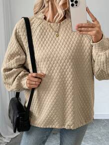 SHEIN Unity 2024 New Vintage Asymmetrical Neckline Textured Sweatshirt Fall Cloth For Women - Apricot - View 1