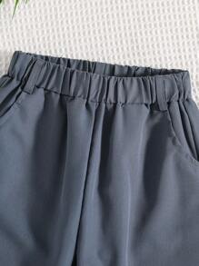 Young Boy Simple Solid Color Loose Long Pants - Dark Grey - View 4