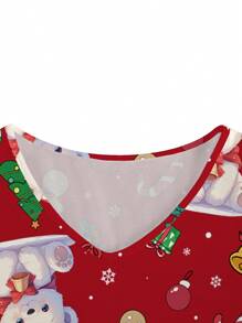 PopScrub Christmas Cartoon Santa Hat, Bear, Christmas Tree, Snowflake, Bells Uniform Scrub Top, Women Cartoon Themed Nursing Uniform Scrub Top, Christmas - White - View 4