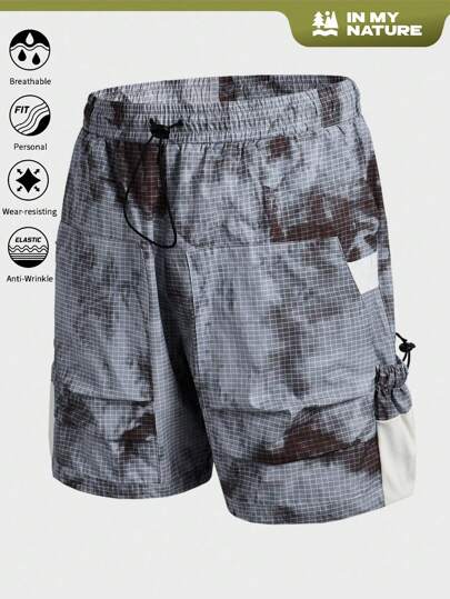 In My Nature Men's Casual Solid Color Patchwork Front Tie Outdoor Shorts