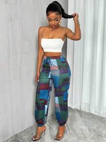 Chiquease Women Drawstring Allover Print Casual Pants Fall Cloth For Women - Multicolor - View 6