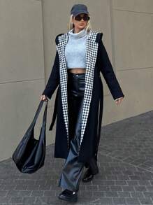 SHEIN Cottnline ABRIGO LARGO Y ELEGANTE NEGRO Y BLANCO PARA MUJER - Blanco y Negro - Ver 4