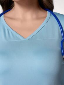 TaskEZ Plus Size Jednolity Kolor Długi Rękaw i Spodnie Jednolity Zestaw Do Scrub - Jasnoniebieski - Zobacz 6