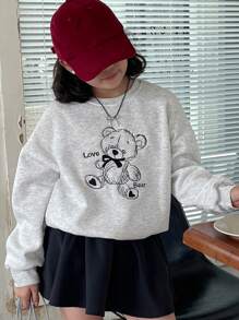 DAZY Tween Girl Round Neck Embroidered Sweatshirt, Fall,Back To School Clothes - Grey - View 2