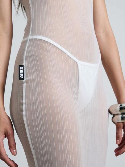 Sheer Mesh Stand Collar Back Cut-Out Detail Fitted Bodycon Maxi Dress