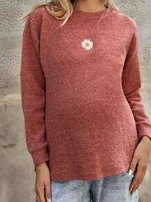 SHEIN Maternity Daisy Floral Round Neck Drop Shoulder Long Sleeve Casual T-Shirt For Spring Autumn
