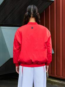 SUMWON WOMEN Casual Bomber Jacket Lightweight Varsity Style College Windbreaker Flight Nylon Spring Fall Winter Outerwear - Red - View 2