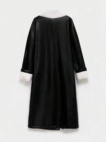 SHEIN EZwear Fashionable Thermal Lined Long Coat For Autumn/Winter - Black - View 8