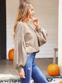 SHEIN VCAY Áo sweatshirt nữ tay dài cổ tròn màu trơn, kiểu dáng đơn giản, thích hợp mặc hàng ngày, trang phục Halloween cho người lớn, Lễ Tạ ơn, mùa thu. - Màu be - Xem 3