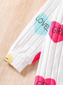 SHEIN Young Girl Casual Cute Heart Print Long Outerwear Coat With Fashionable Knotted Tee And Leggings Set, Autumn - Beige - View 5