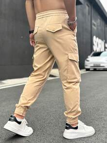 Quần Cargo Túi Rút Dây Rút Màu Trơn Thường Ngày Cho Nam - Màu Khaki - Xem 2