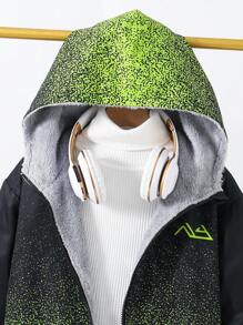 SHEIN Leap Crew 2 件 Tween Boy 休闲运动印花热衬里厚拉链夹克和斜挎包套装，适合学校、花园、海滩、生日、春夏秋冬季 - 彩色 - 查看 4