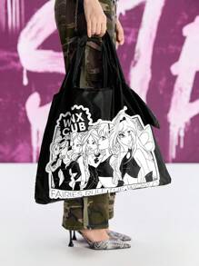 Winx Club X ROMWE Donkere oversized opvouwbare tas met portemonnee, draagbare boodschappentas met grote capaciteit