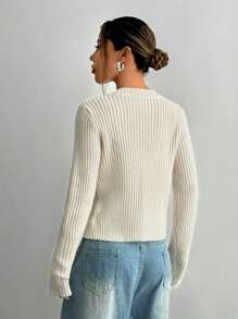 Flirla Versatile 3D Flower Applique Long Sleeve Cardigan Fall Cloth For Women - Apricot - View 2