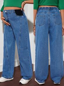 SHEIN Maternity Loose Fit Flared Leg Jeans, Blue - Blue - View 1